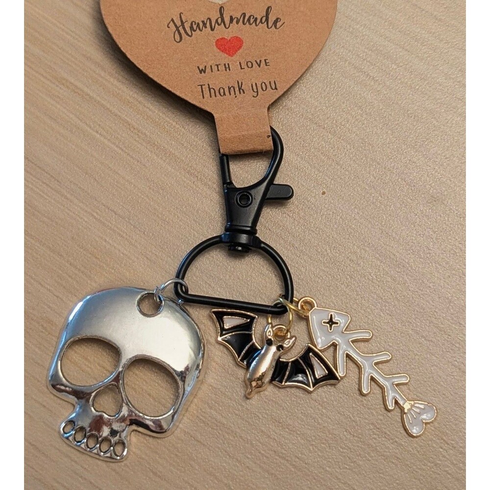 Skull Fish Bones Bat Handcrafted Zipper Purse Bag Charms Clip Keychain